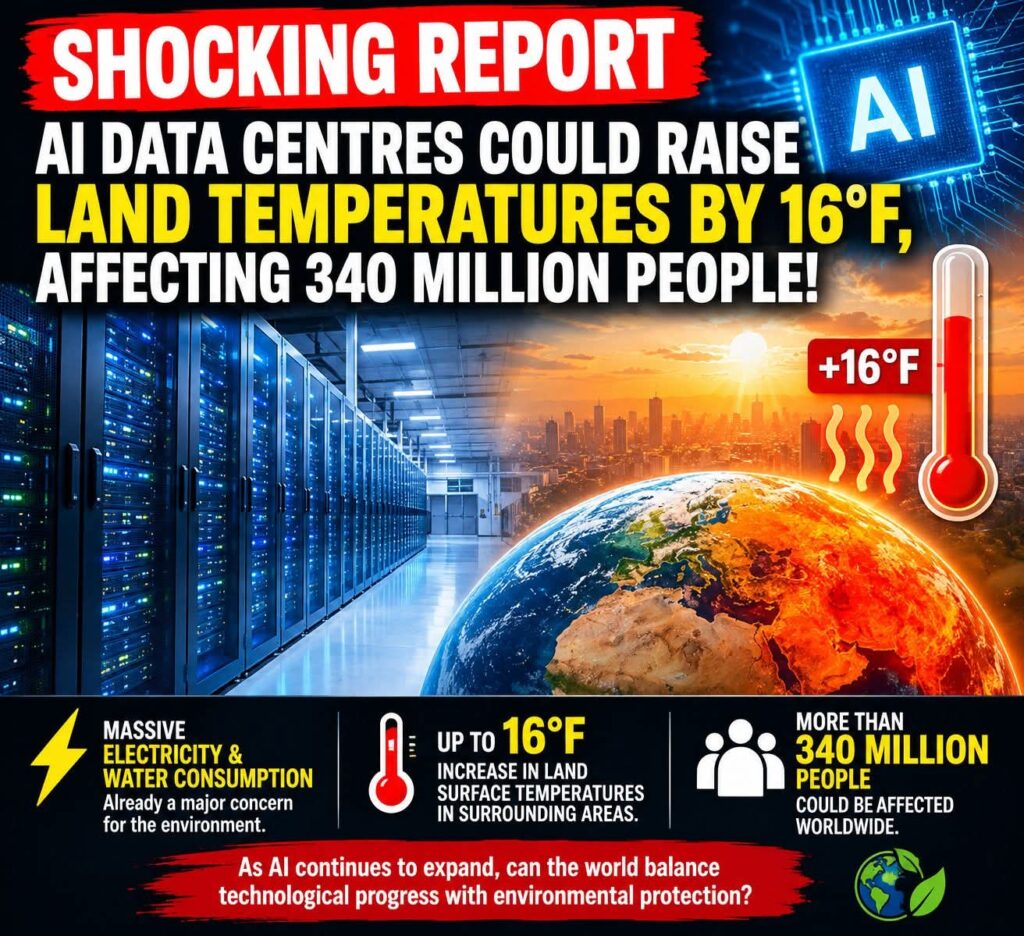 AI Data Centres Could Raise Local Land Temperatures by 16°F, Potentially Affecting 340 Million People