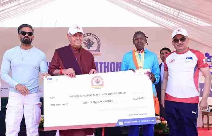 LG Manoj Sinha Felicitates Winners of first-ever Kashmir Marathon